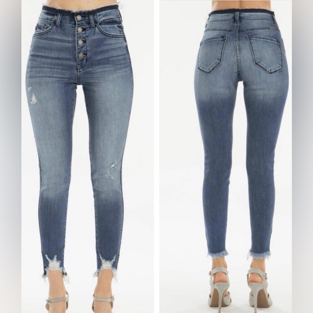 Kancan High Rise Distressed Button Fly Skinny Jeans Size 7/27